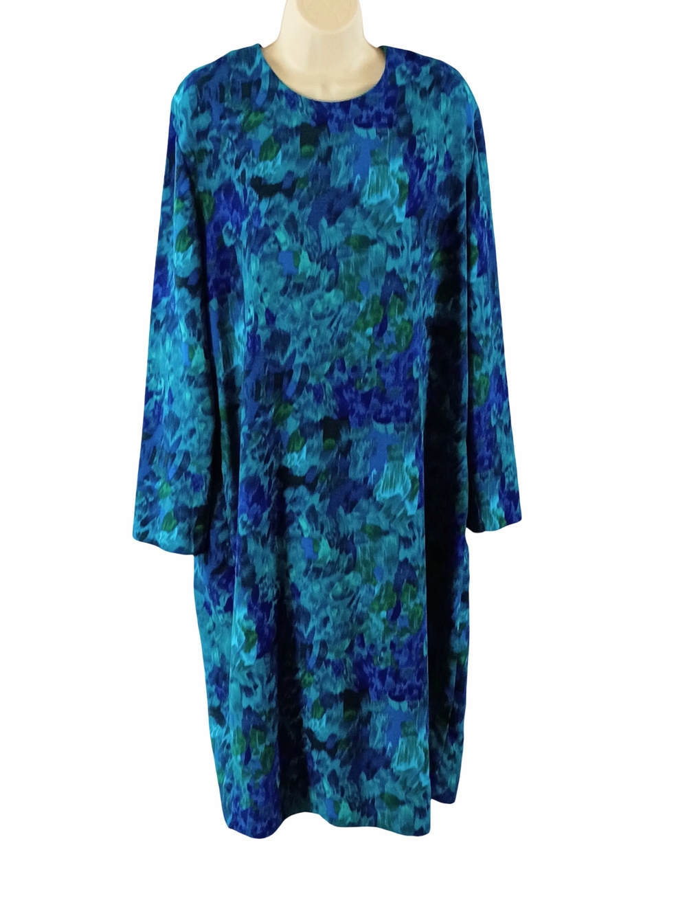 Vintage Caron Chicago Blue Multi-Print Long Sleeve Women's Dress